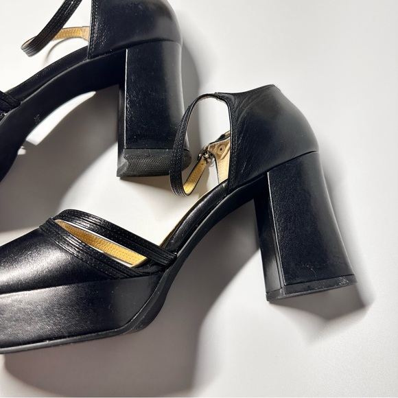 Black Leather Platform Mary Jane Pumps Chunky Block 3.5” Heel 24.5 cm /US 7- 7.5 - Picture 5 of 12